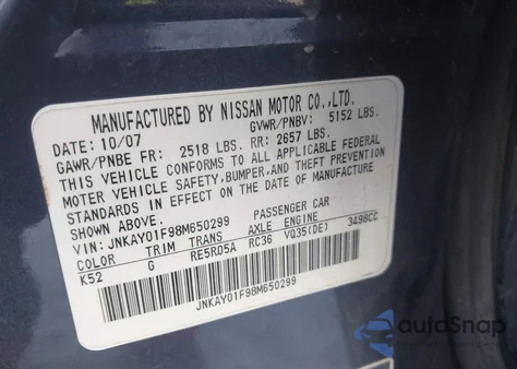 2008 Infiniti M35X из США, поврежденный, VIN JNKAY01F98M650299